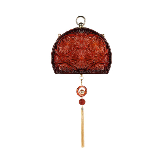 LOW STOCK Hand Carved Fan Clutch Amber