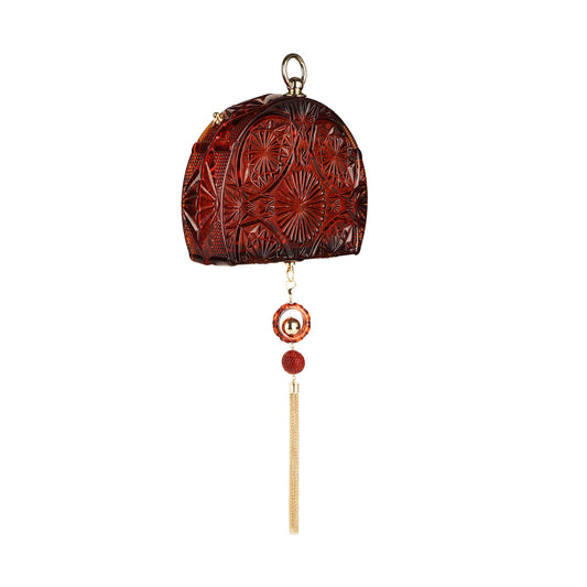 LOW STOCK Hand Carved Fan Clutch Amber