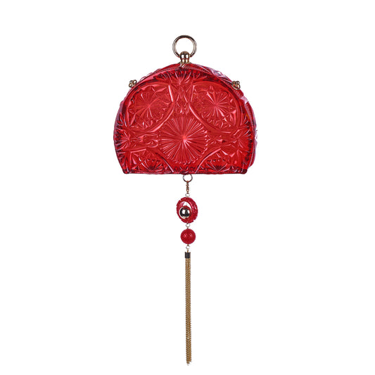 Hand Carved Fan Clutch Burgundy