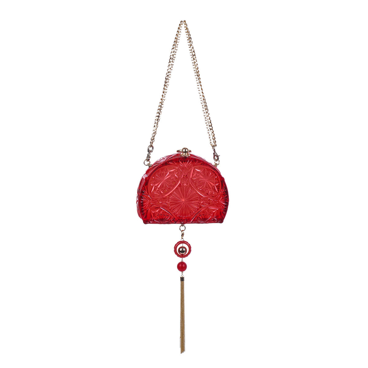 Hand Carved Fan Clutch Burgundy