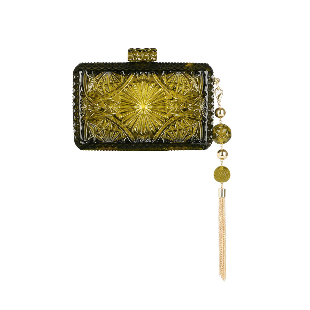 Hand Carved Rectangle Clutch Olive