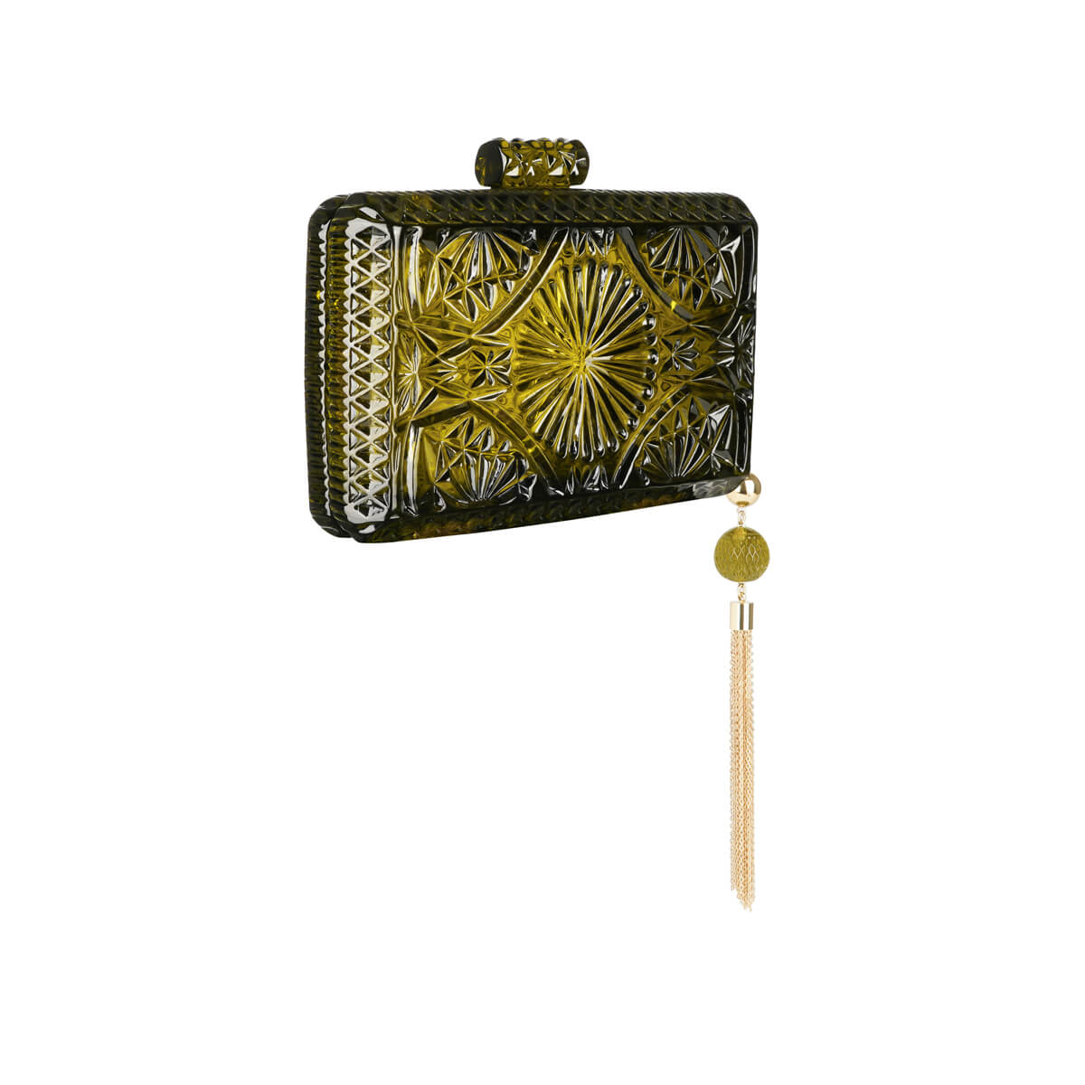 Hand Carved Rectangle Clutch Olive