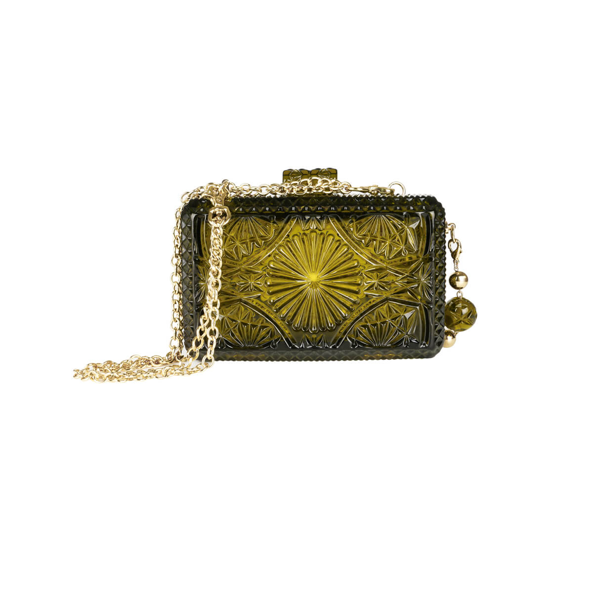 Hand Carved Rectangle Clutch Olive