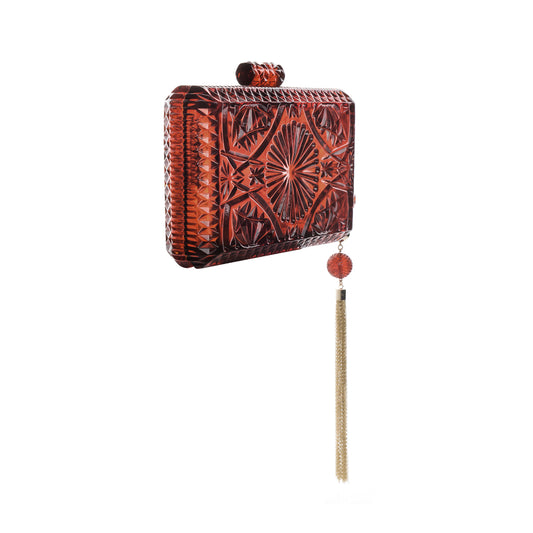 Hand Carved Rectangle Clutch Amber