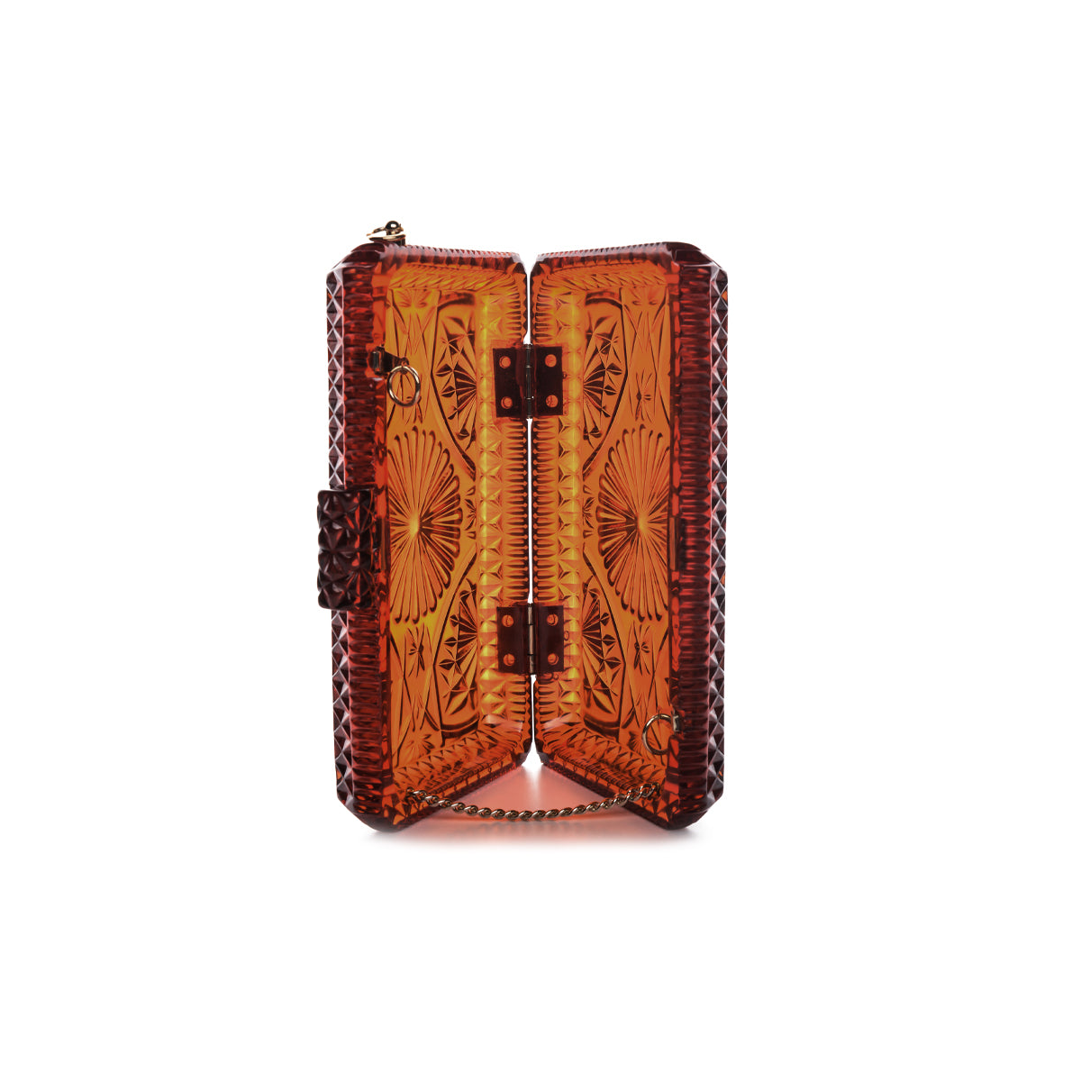 Hand Carved Rectangle Clutch Amber