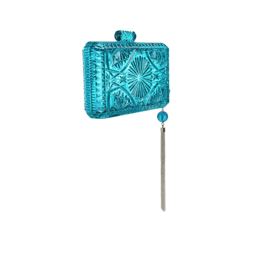 RESTOCKED Hand Carved Rectangle Clutch Aqua