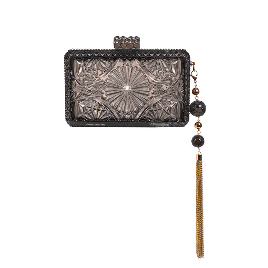 Hand Carved Rectangle Clutch Dark Grey