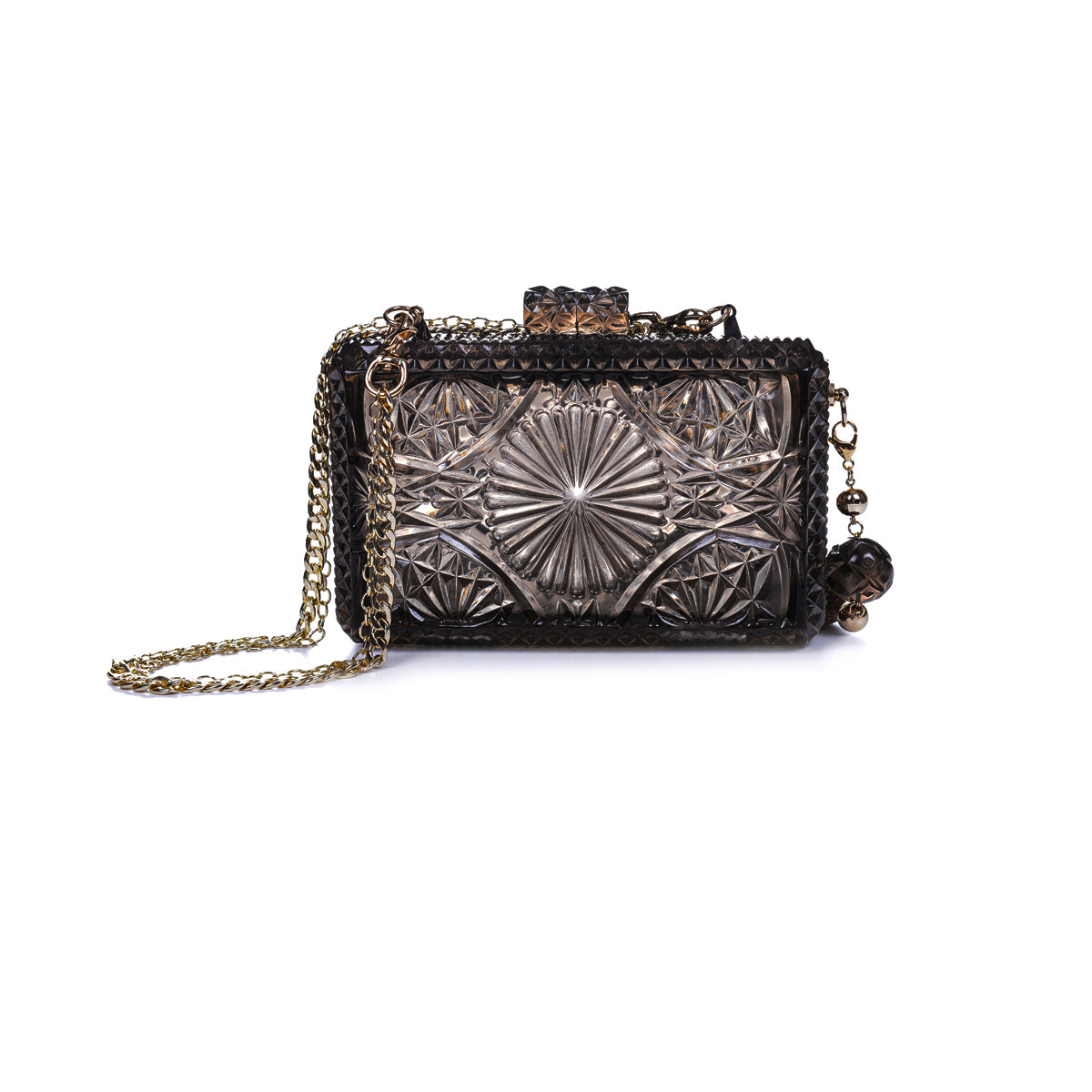 Hand Carved Rectangle Clutch Dark Grey