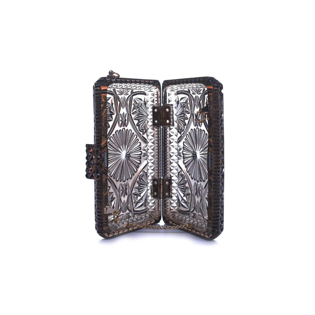 Hand Carved Rectangle Clutch Dark Grey