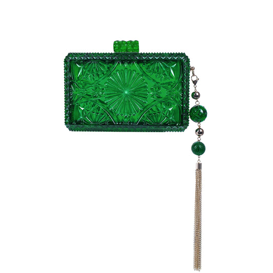 Hand Carved Rectangle Clutch Emerald Green
