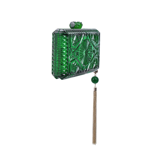 Hand Carved Rectangle Clutch Emerald Green