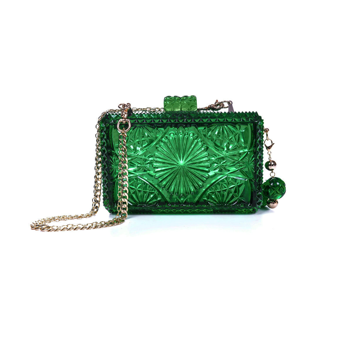 Hand Carved Rectangle Clutch Emerald Green