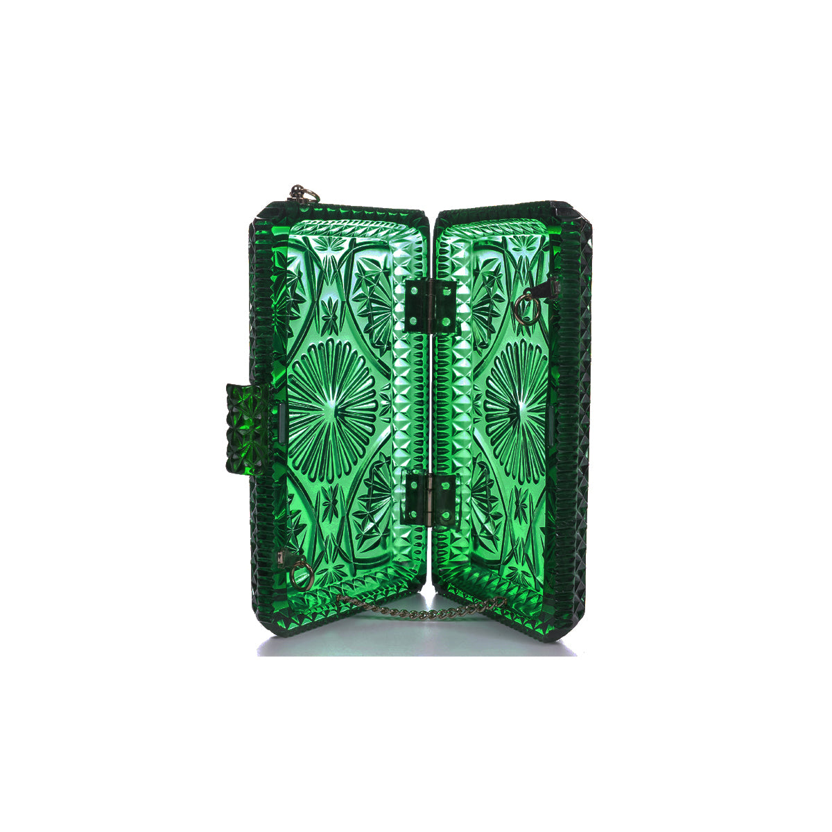 Hand Carved Rectangle Clutch Emerald Green
