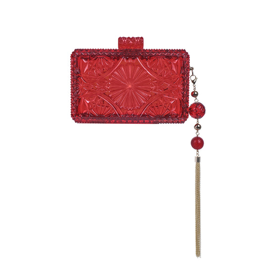 RESTOCKED Hand Carved Rectangle Clutch Burgundy