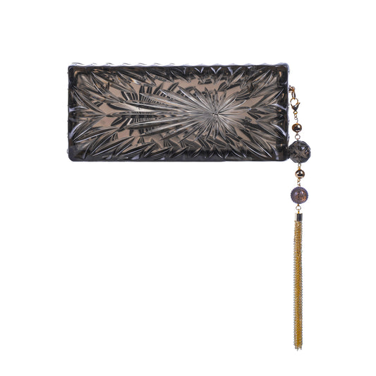 RESTOCKED Hand Carved Long Rectangle Clutch Grey