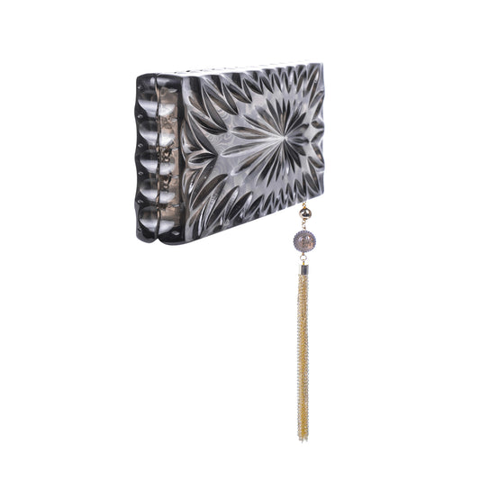 RESTOCKED Hand Carved Long Rectangle Clutch Grey
