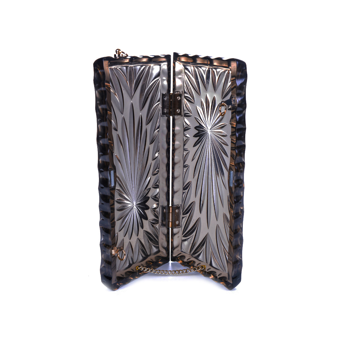 Hand Carved Long Rectangle Clutch Grey