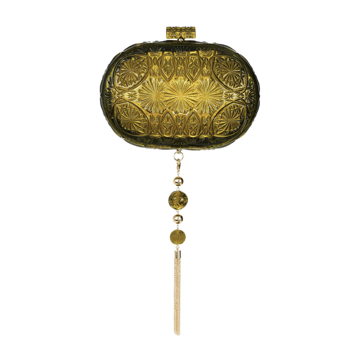 Hand Carved Oval Clutch Olive