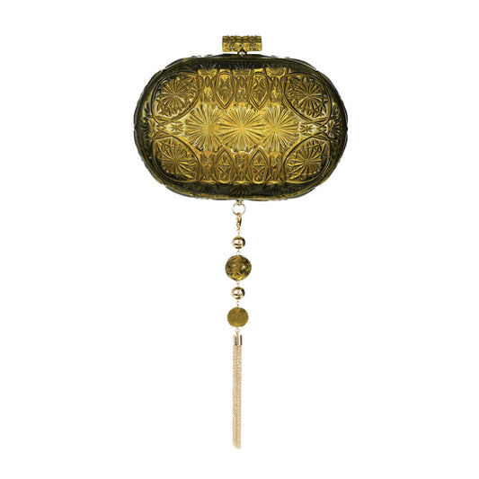 Hand Carved Oval Clutch Olive