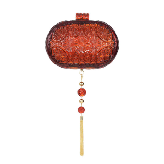 Hand Carved Oval Clutch Amber
