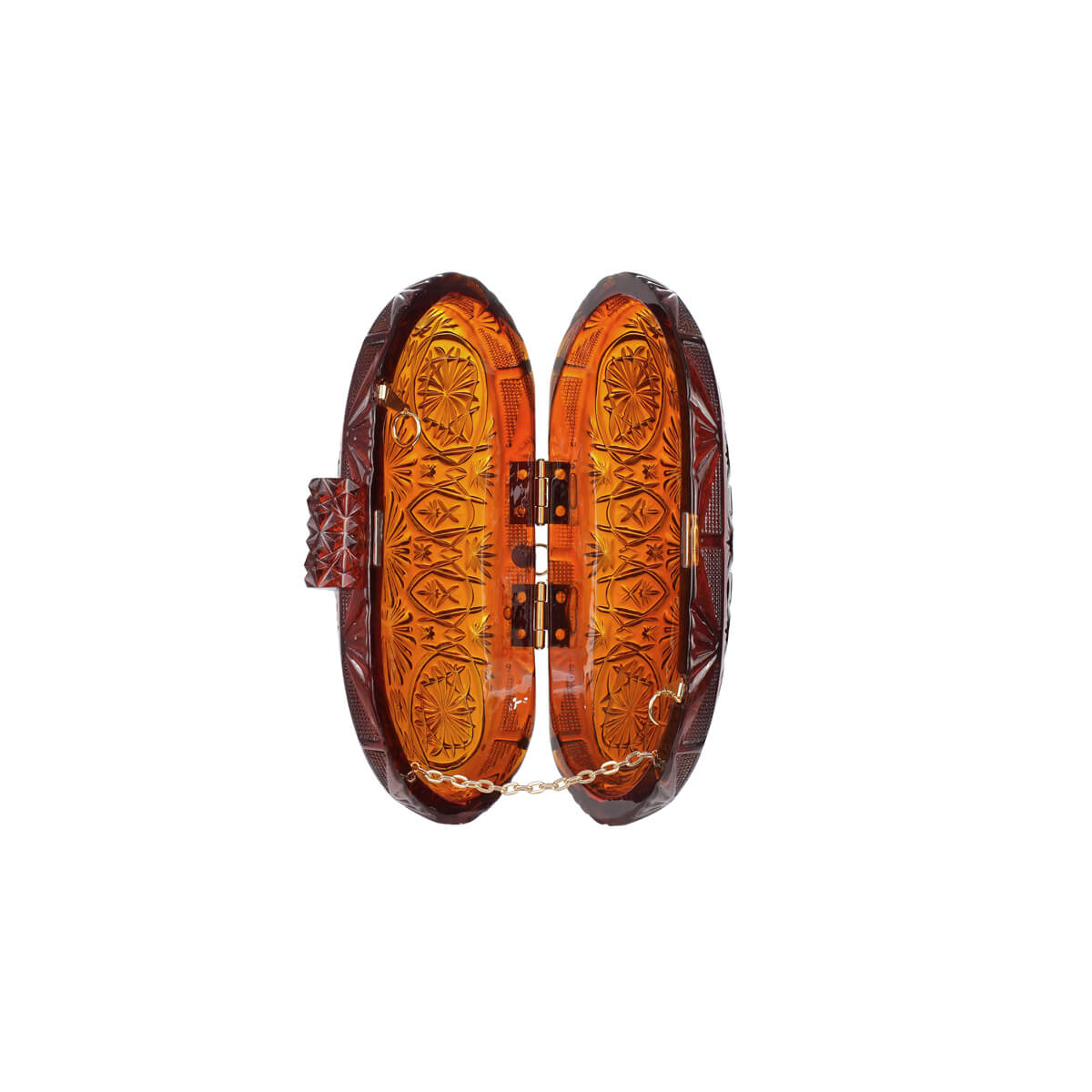 Hand Carved Oval Clutch Amber
