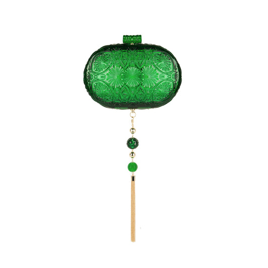 Hand Carved Oval Clutch Emerald Green