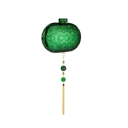 Hand Carved Oval Clutch Emerald Green