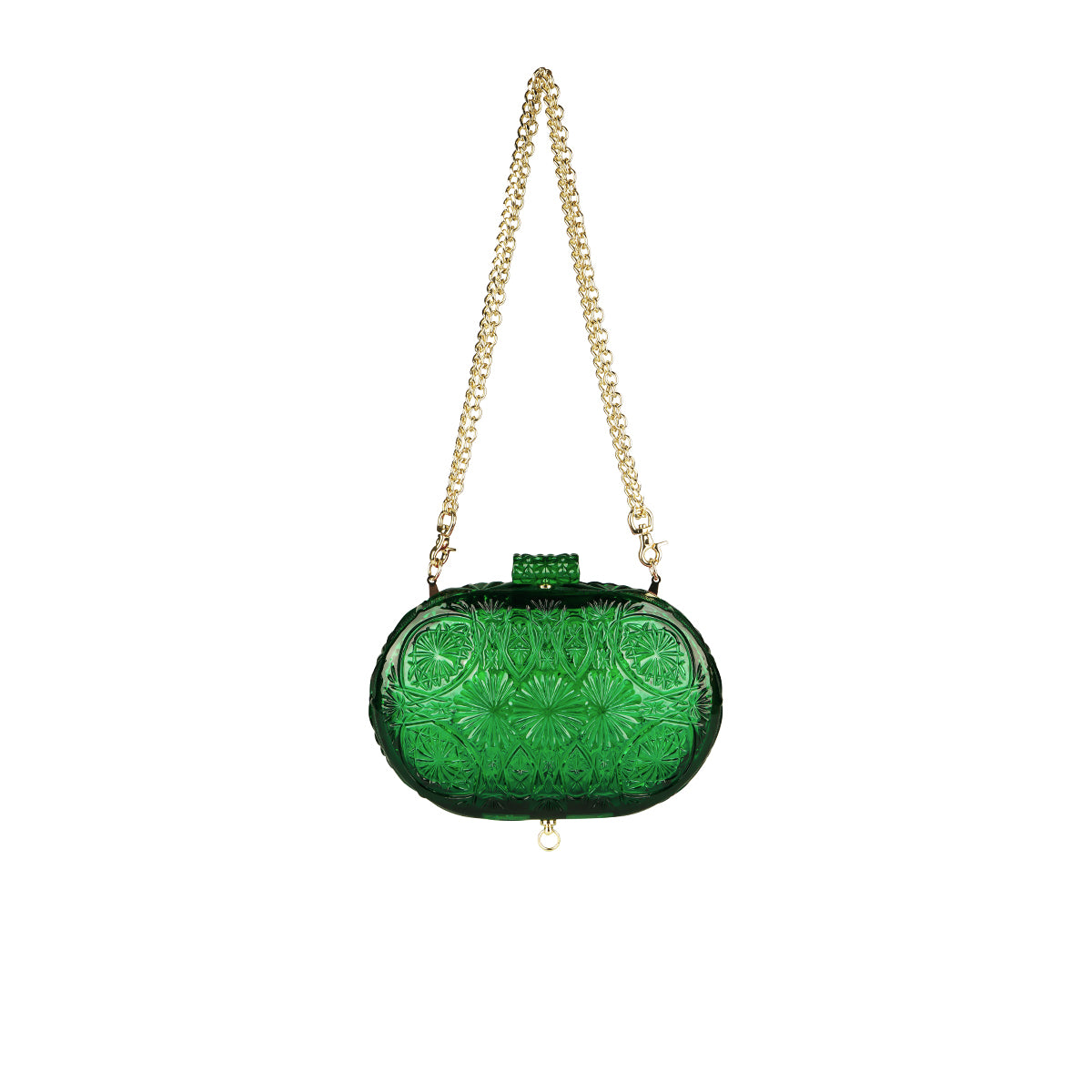 Hand Carved Oval Clutch Emerald Green