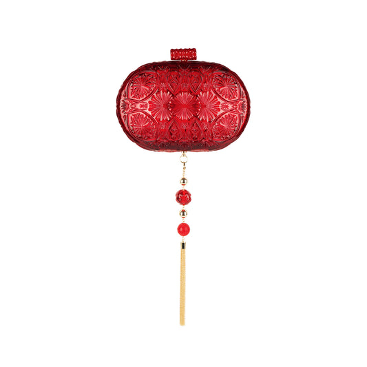 Hand Carved Oval Clutch Burgundy