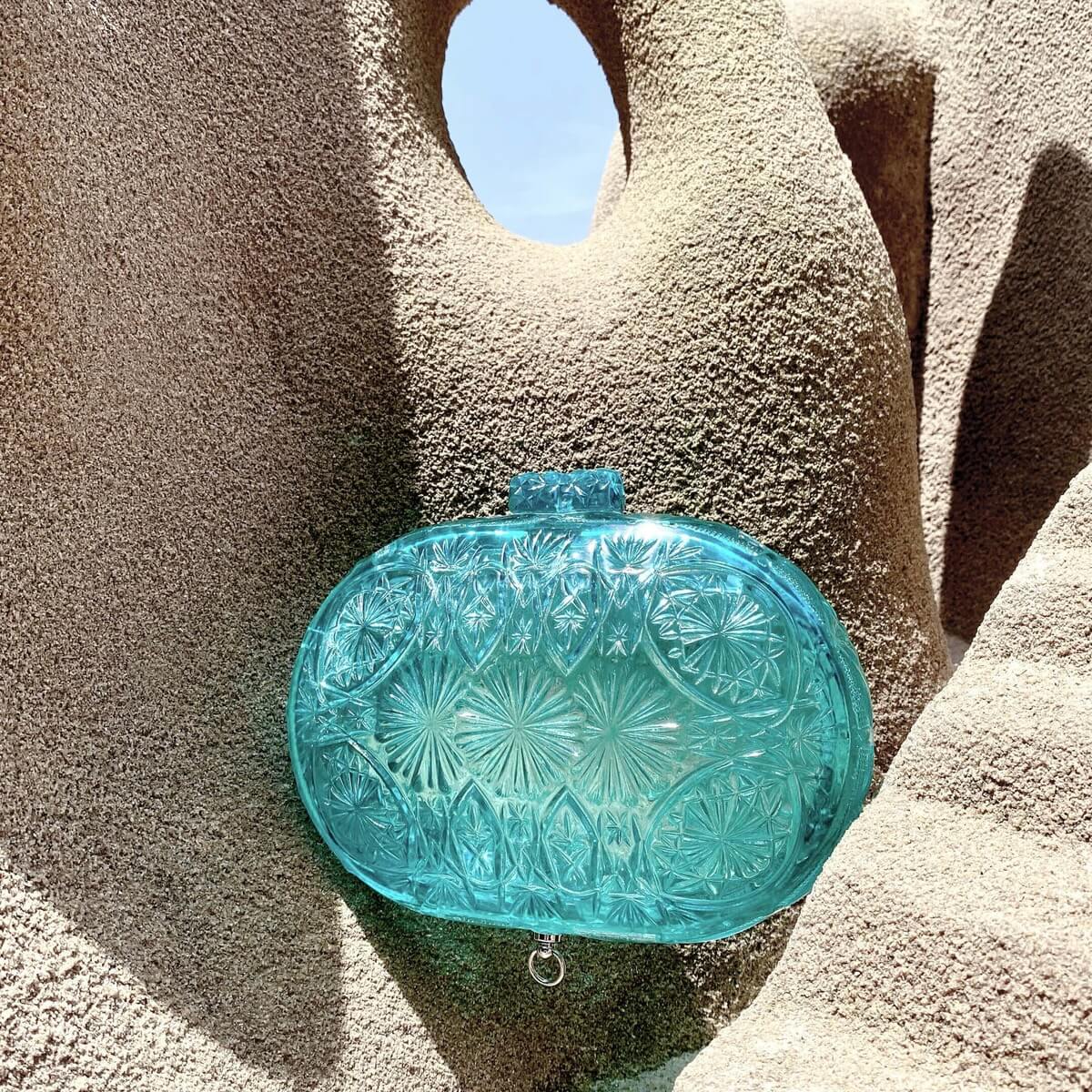 Hand Carved Oval Clutch Aqua