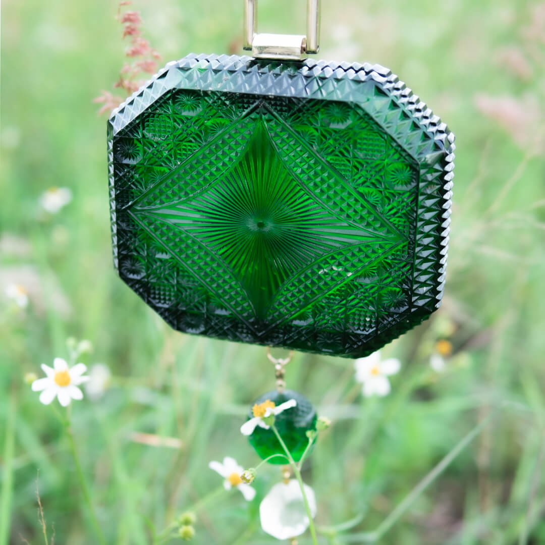 Hand Carved Octagon Clutch Emerald Green