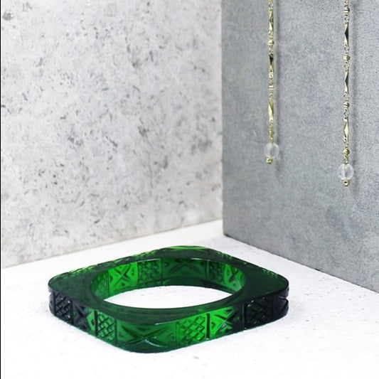 Slim Square Bangle Emerald Green