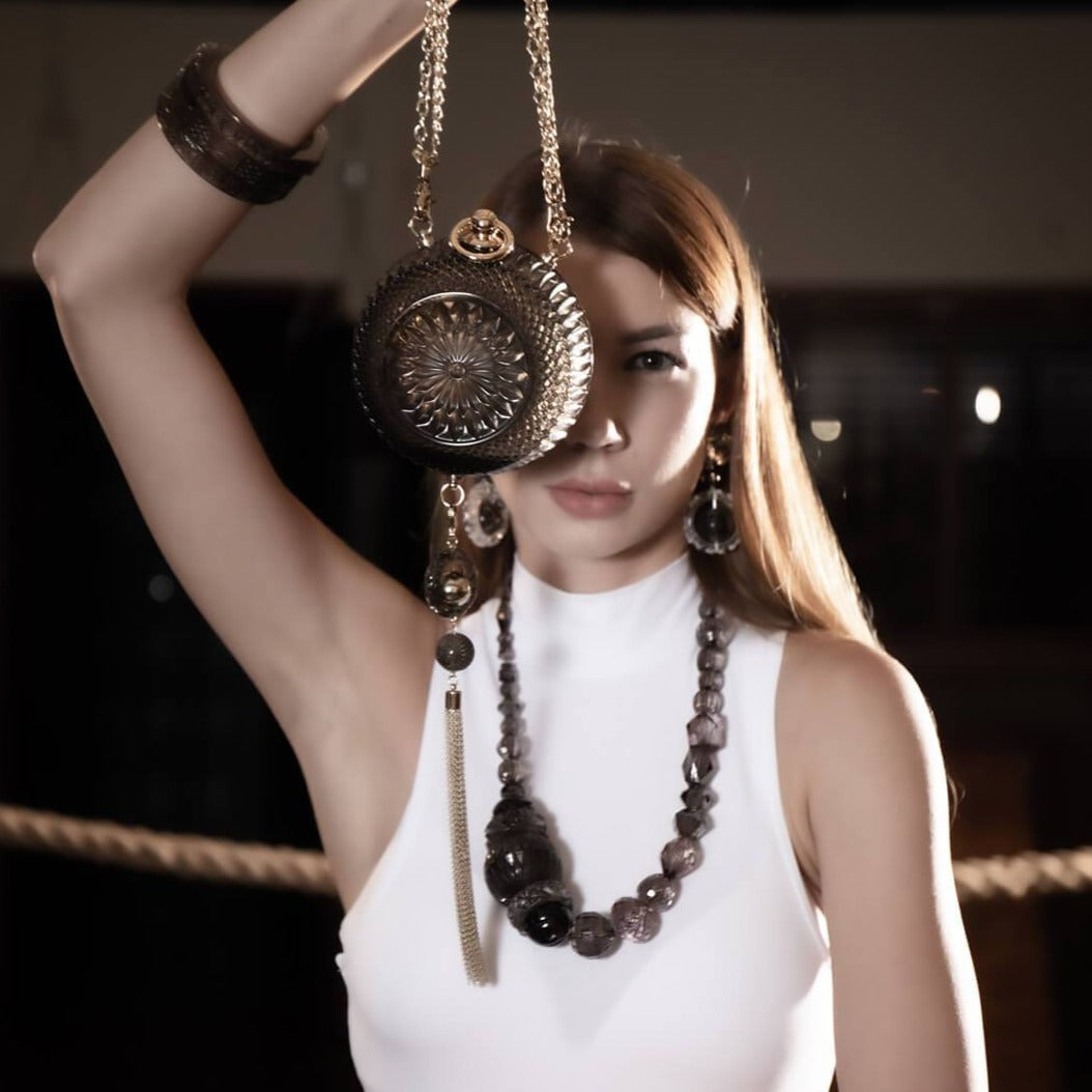 Hand Carved Sphere Clutch Dark Grey