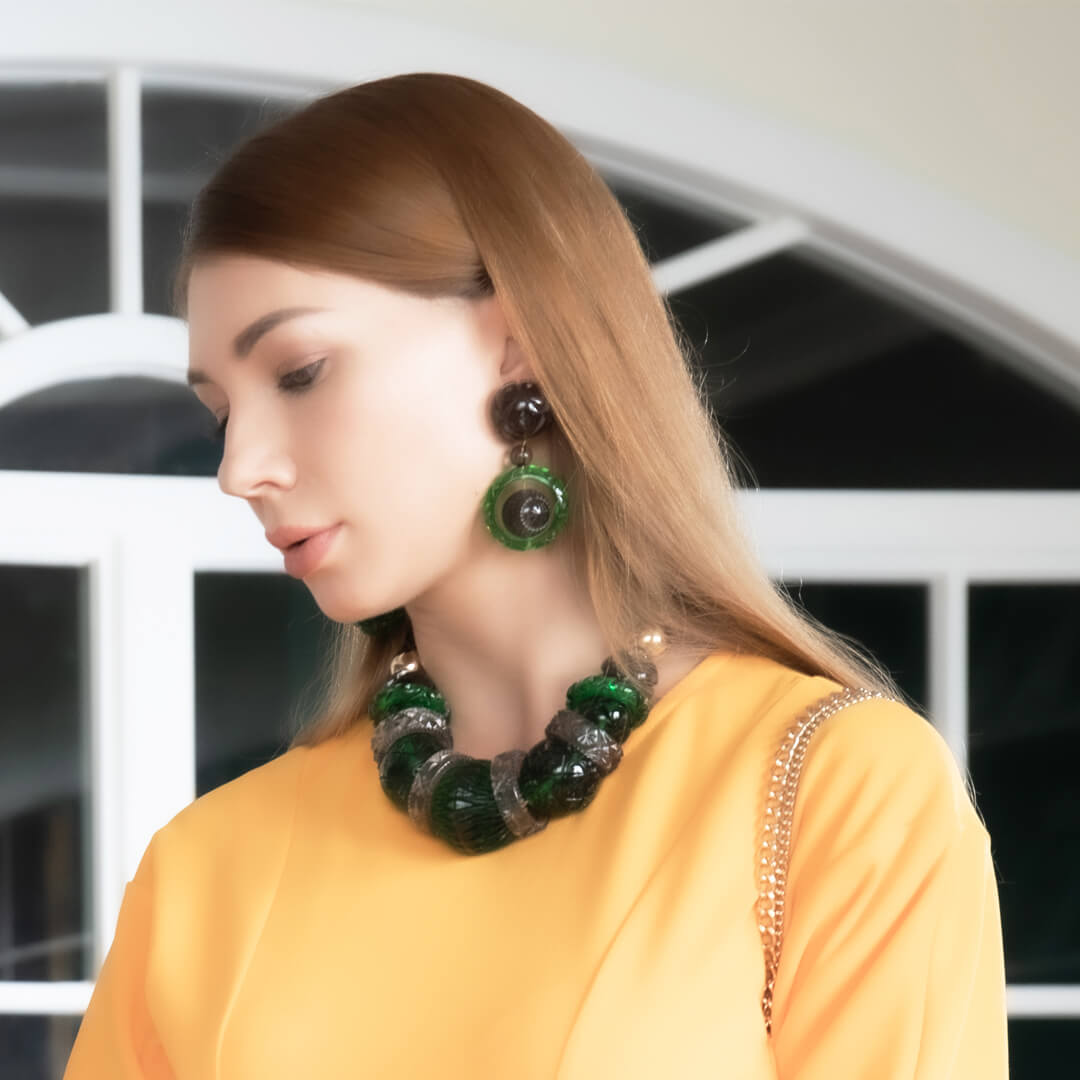 Statement Collar Necklace Emerald Green & Grey