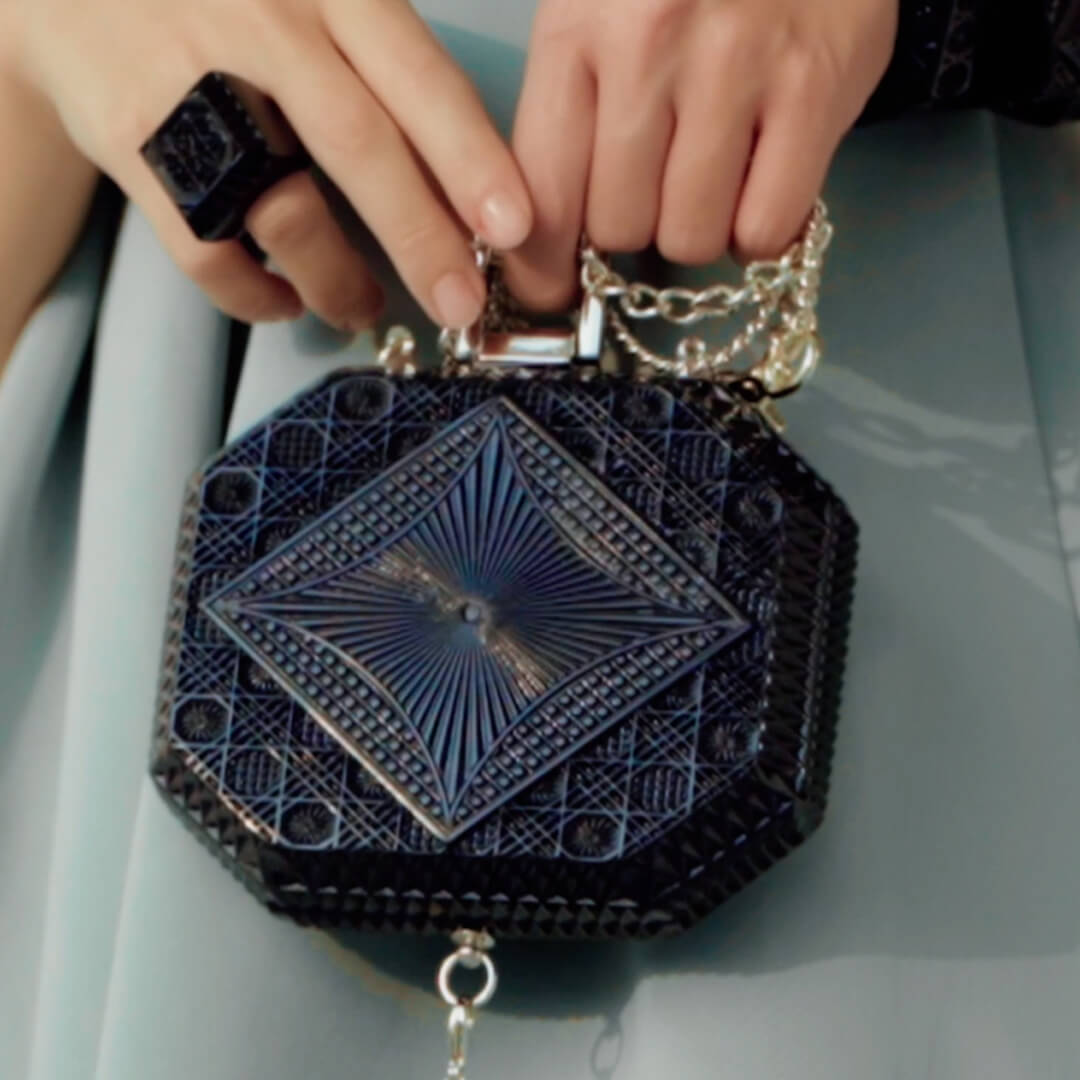 Hand Carved Octagon Clutch Black