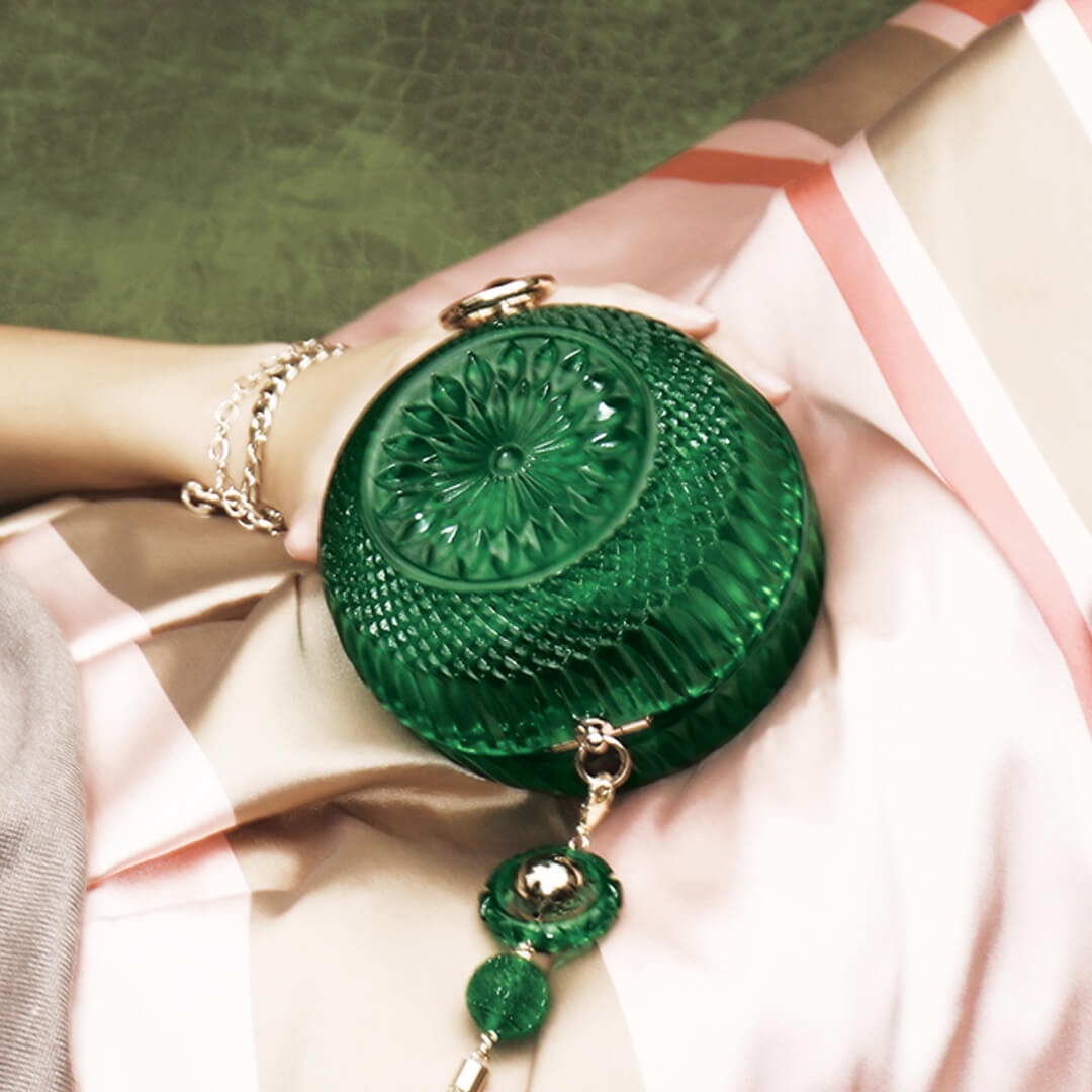 Hand Carved Sphere Clutch Emerald Green