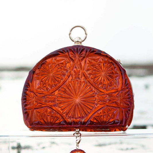 Hand Carved Fan Clutch Amber