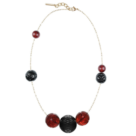 Long Random Sphere Necklace Amber & Black