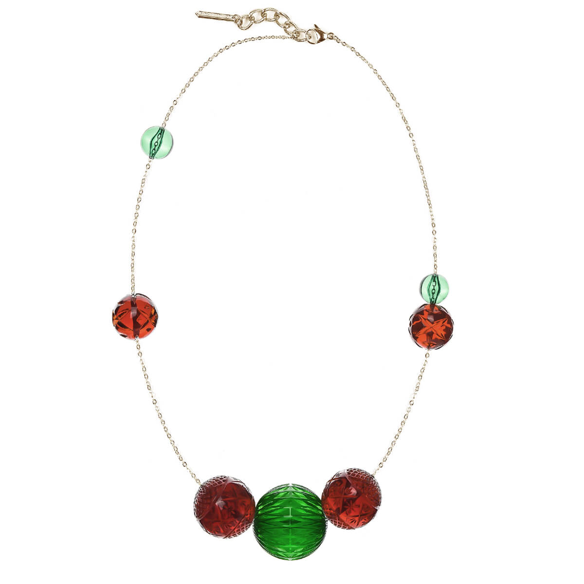 Long Random Sphere Necklace Amber & Green