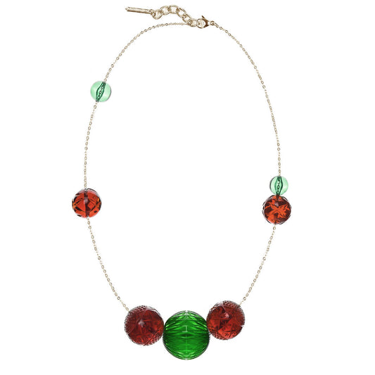 Long Random Sphere Necklace Amber & Green