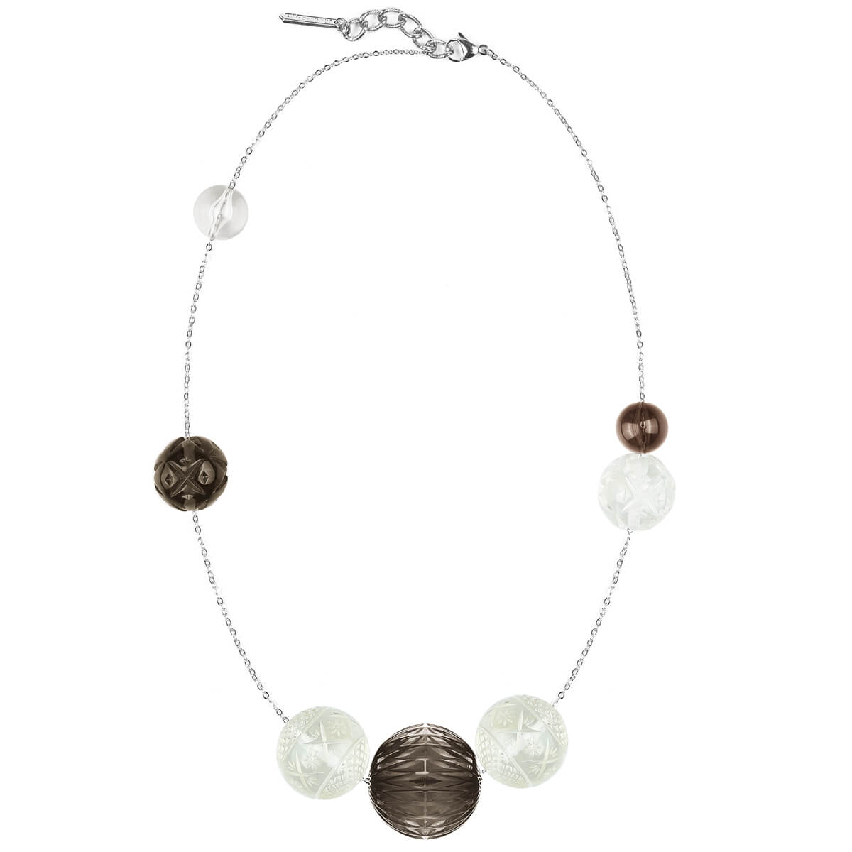 Long Random Sphere Necklace Grey & Clear