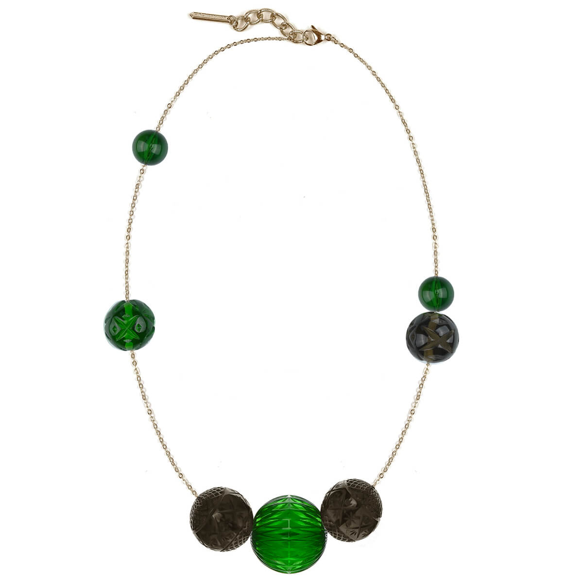 Long Random Sphere Necklace Emerald Green & Grey
