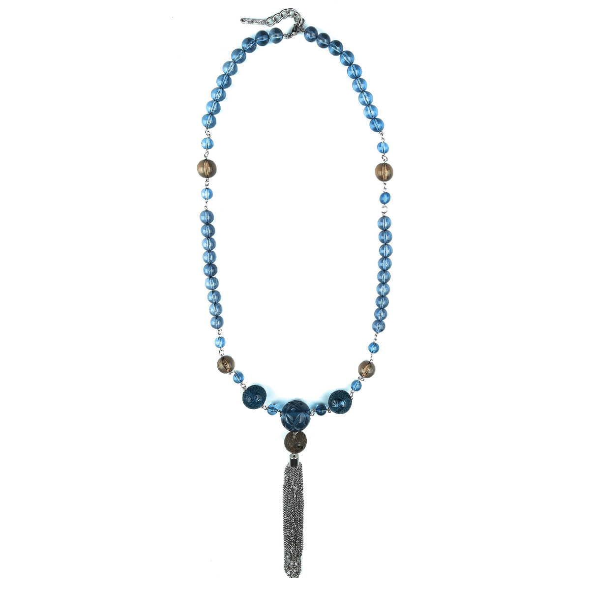 Beaded Tassel Necklace Classic Blue & Grey
