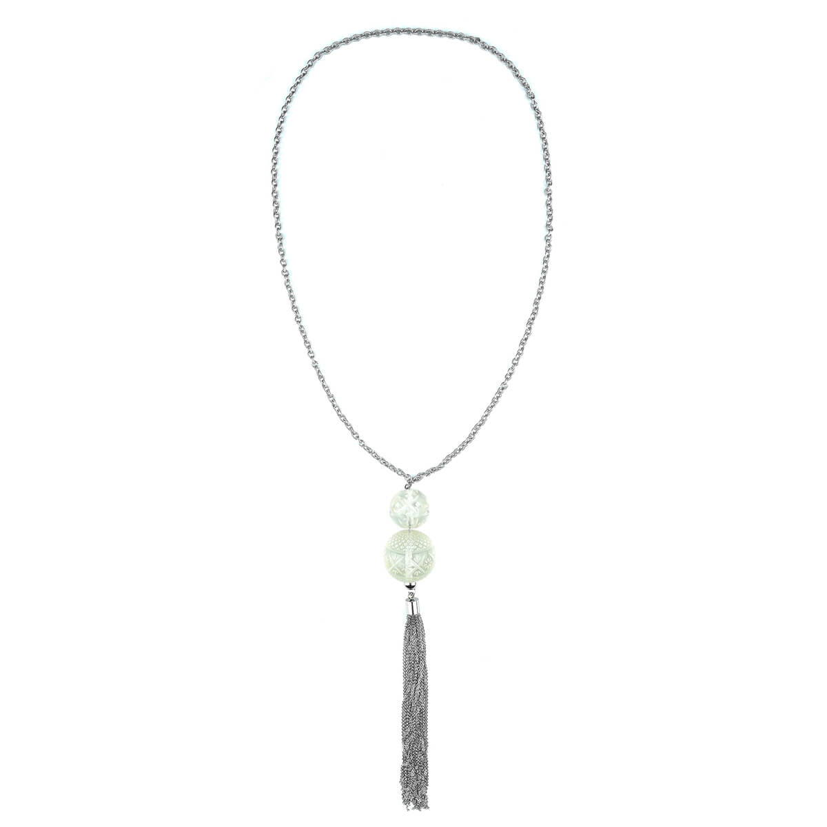 RESTOCKED Dual Ball Long Tassel Necklace Vintage Clear