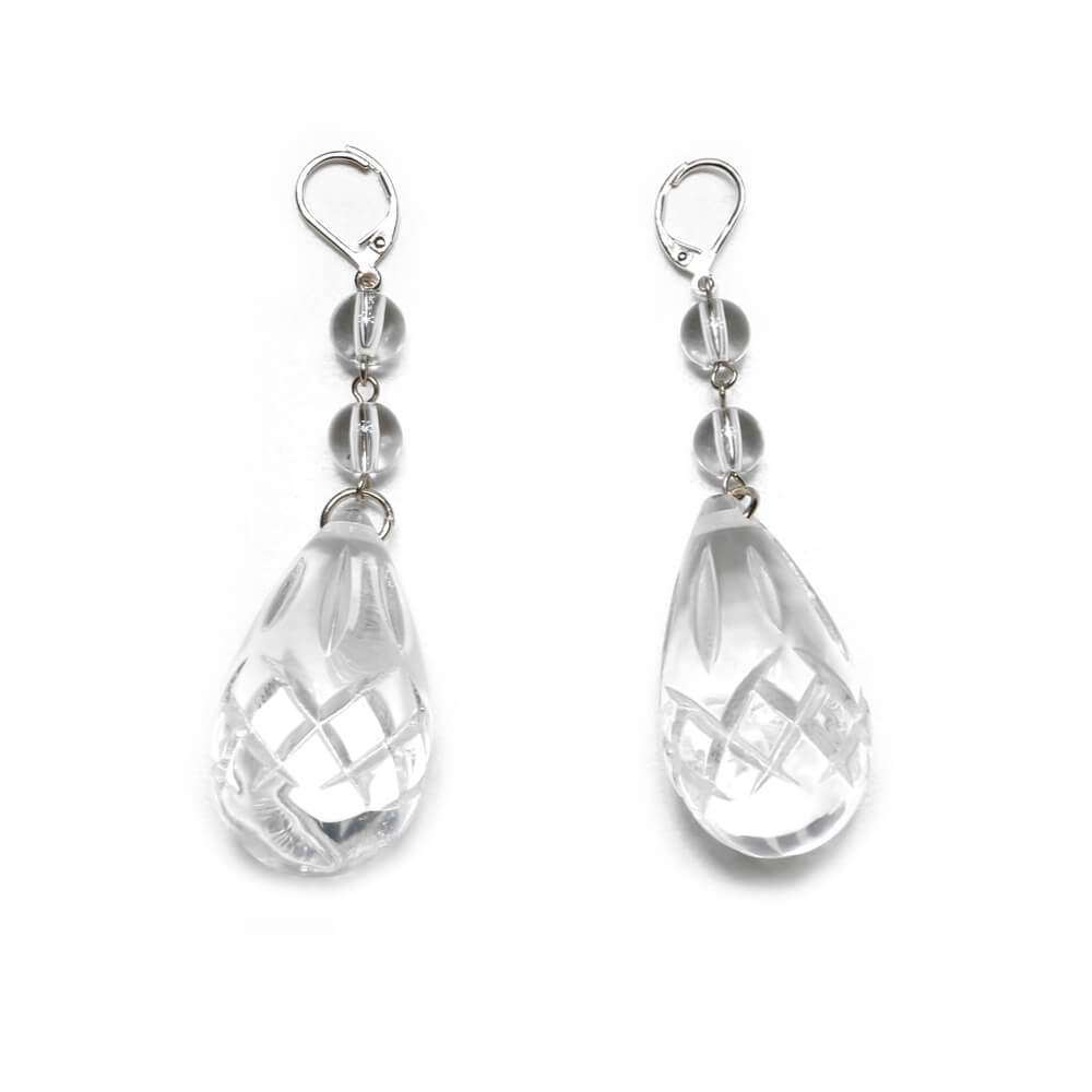 Etched Teardrop Earrings Vintage Clear