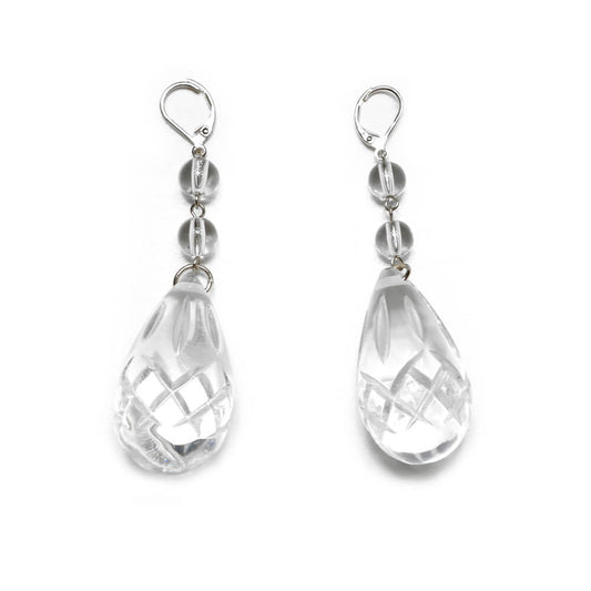 Etched Teardrop Earrings Vintage Clear