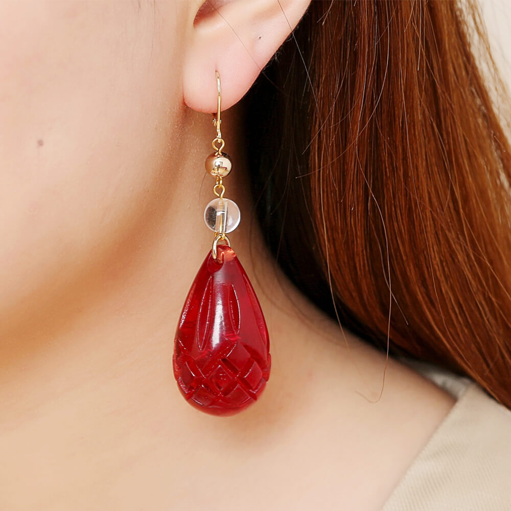 Etched Teardrop Earrings Amber