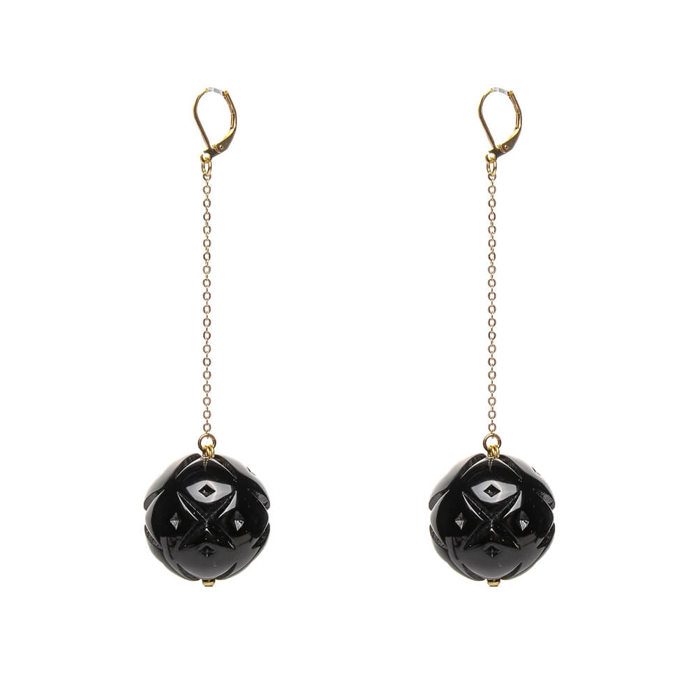 Long Drop Sphere Earrings Black