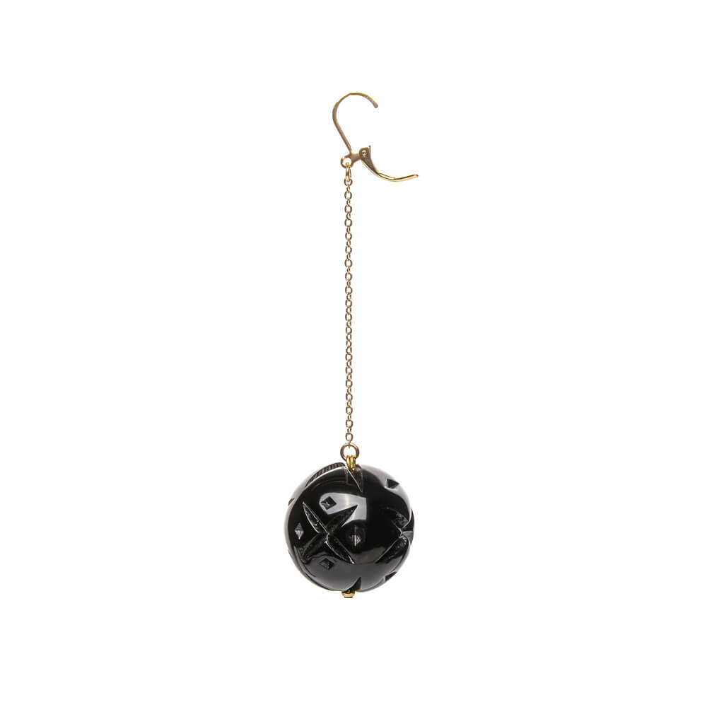 Long Drop Sphere Earrings Black