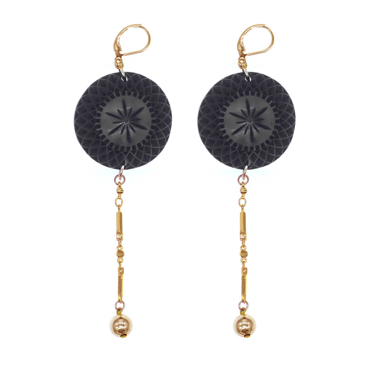Etched Disc String Earrings Black